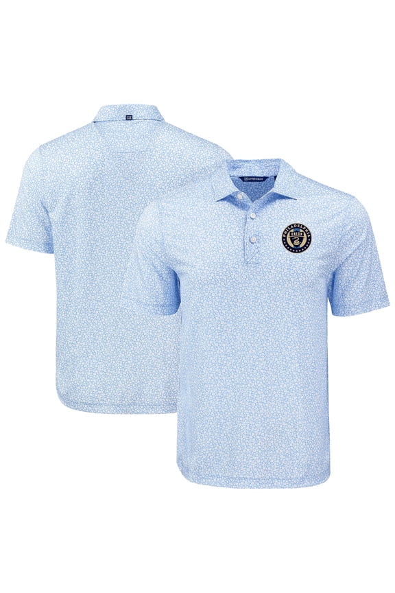 Men's-Cutter & Buck Powder Blue Philadelphia Union Pike Eco Flora Print Recycled Polo