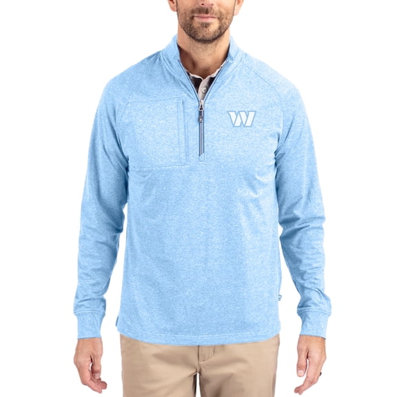 Men's Cutter & Buck Powder Blue Washington Commanders Raglan Adapt Eco Knit Heather Quarter-Zip Top