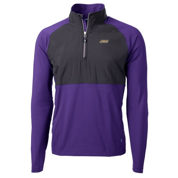 Men's Cutter & Buck Purple/Black James Madison Dukes Adapt Eco Knit Hybrid Recycled Quarter-Zip Pullover Top