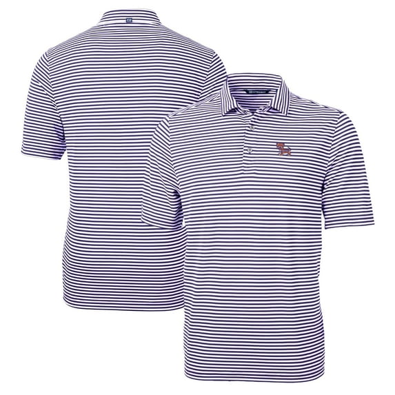 Men's Cutter & Buck Purple Clemson Tigers Big & Tall Team Logo Virtue Eco Pique Stripe Recycled Polo