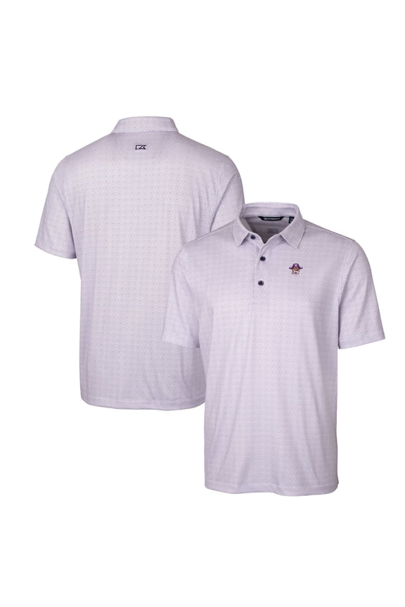 Men's Cutter & Buck Purple ECU Pirates Primary Team Logo Pike Double Dot Print Stretch Polo