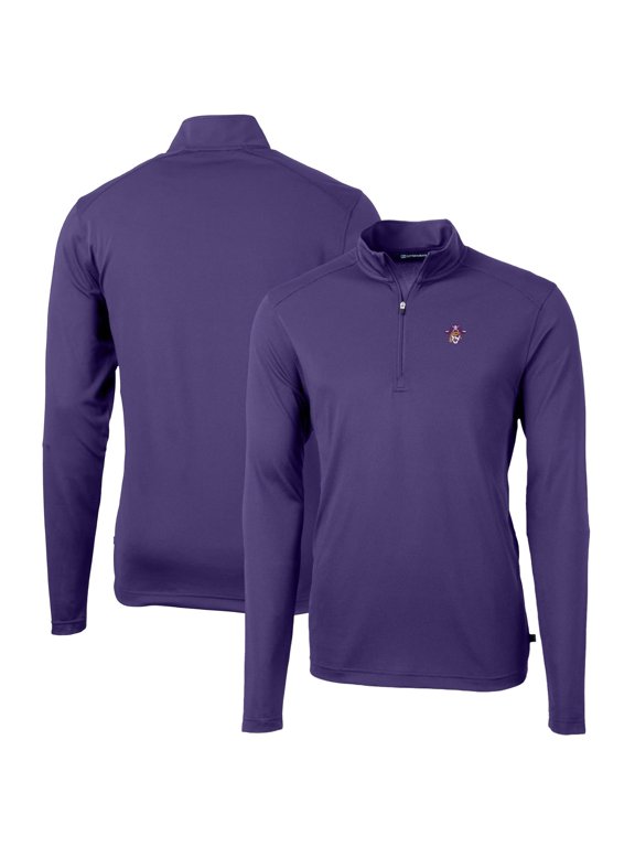 Men's Cutter & Buck Purple ECU Pirates Virtue Eco Pique Recycled Quarter-Zip Pullover Top