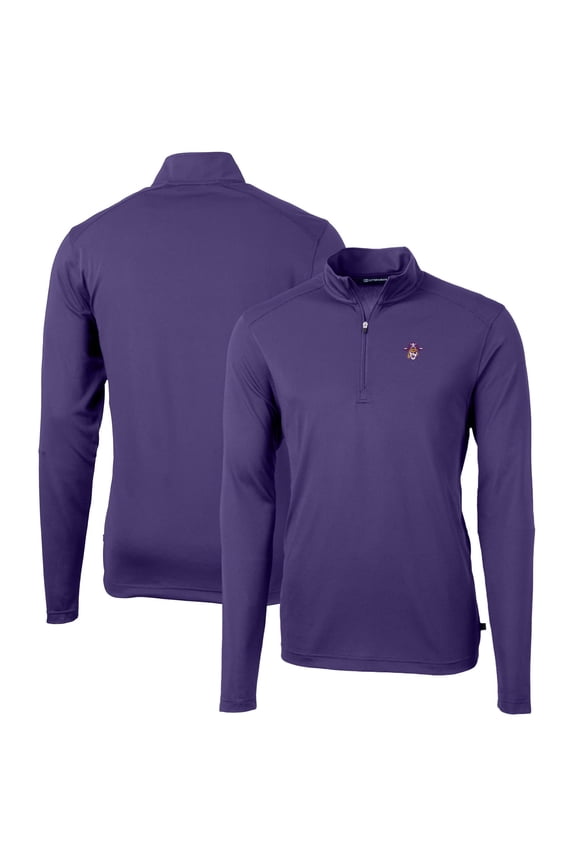 Men's Cutter & Buck Purple ECU Pirates Virtue Eco Pique Recycled Quarter-Zip Pullover Top