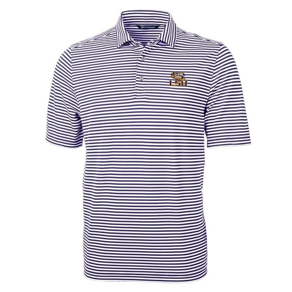 Men's Cutter & Buck Purple LSU Tigers Virtue Eco Pique Stripe Recycled Polo
