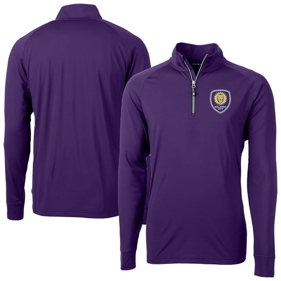 Men's-Cutter & Buck Purple Orlando City SC Adapt Eco Knit Stretch Recycled Raglan Quarter-Zip Top