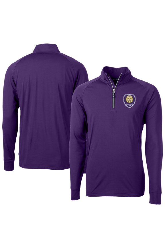Men's-Cutter & Buck  Purple Orlando City SC Adapt Eco Knit Stretch Recycled Raglan Quarter-Zip Top