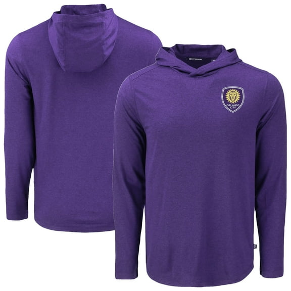Men's-Cutter & Buck  Purple Orlando City SC Coastline Epic Comfort Eco Long Sleeve Recycled Hooded Shirt