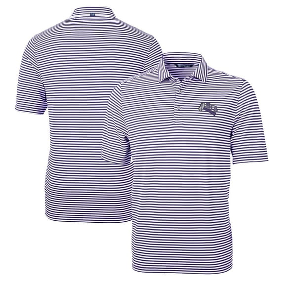 Men's Cutter & Buck Purple Stephen F Austin Lumberjacks Big & Tall Team Logo Virtue Eco Pique Stripe Recycled Polo