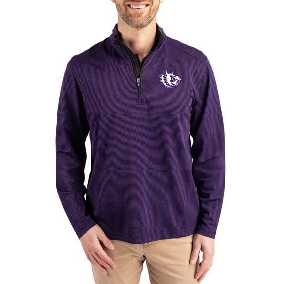 Men's-Cutter & Buck Purple TCU Horned Frogs Virtue Micro Stripe DryTec Quarter-Zip Pullover