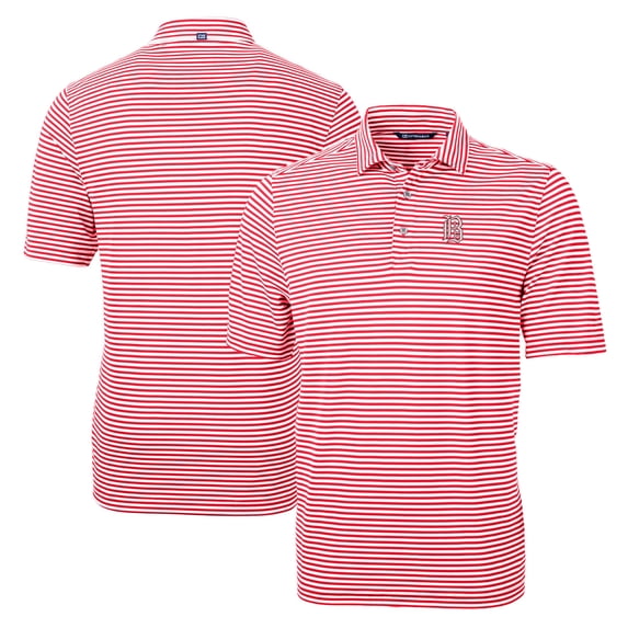 Men's Cutter & Buck Red Birmingham Barons Big & Tall Virtue Eco Pique Stripe Recycled DryTec Polo