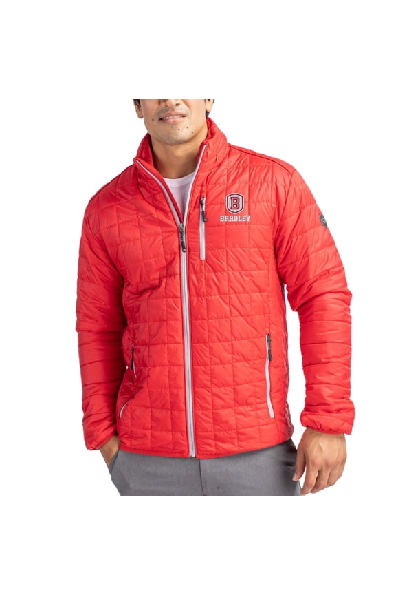 Men's-Cutter & Buck  Red Bradley Braves Rainier Eco Insulated PrimaLoft Full-Zip Puffer Jacket