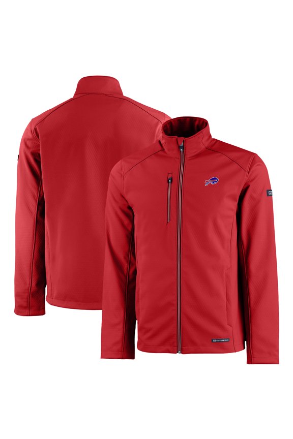 Men's Cutter & Buck Red Buffalo Bills Evoke Eco Softshell Recycled Full-Zip Jacket
