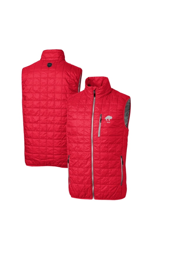 Men's Cutter & Buck Red Buffalo Bills Throwback Logo Rainier PrimaLoft Eco Insulated Full-Zip Puffer Vest