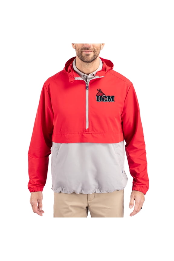 Men's Cutter & Buck Red Central Missouri Mules Charter Eco Recycled Half-Zip Anorak Jacket