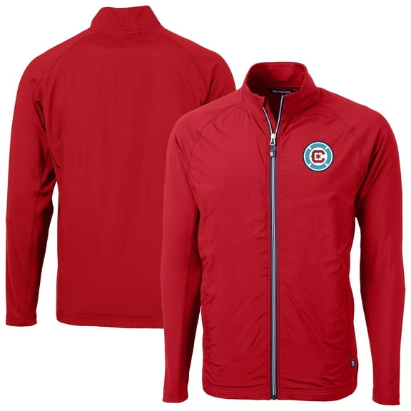 Men's-Cutter & Buck Red Chicago Fire Adapt Eco Knit Hybrid Recycled Raglan Full-Zip Jacket