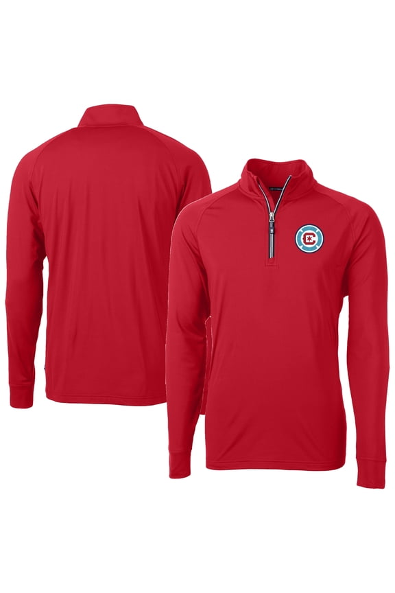 Men's-Cutter & Buck Red Chicago Fire Adapt Eco Knit Stretch Recycled Raglan Quarter-Zip Pullover Top