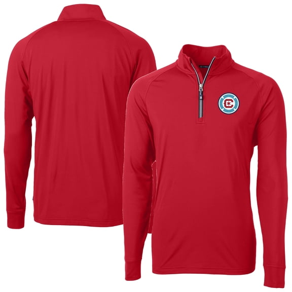 Men's-Cutter & Buck  Red Chicago Fire Big & Tall Adapt Eco Knit Stretch Recycled Quarter-Zip Pullover