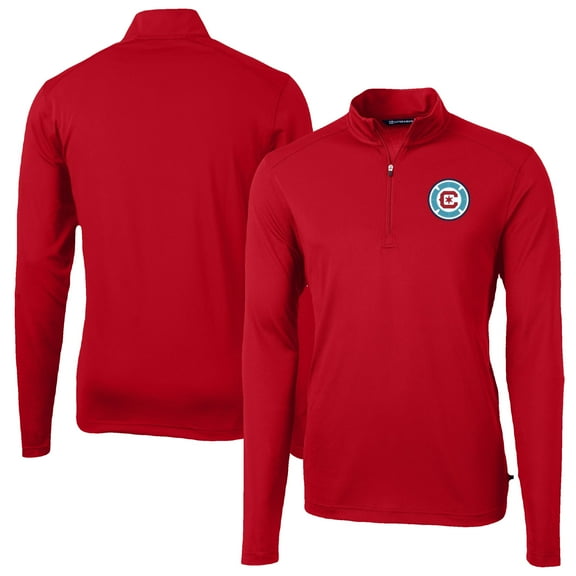 Men's-Cutter & Buck  Red Chicago Fire Virtue Eco Pique Recycled Quarter-Zip Pullover Top