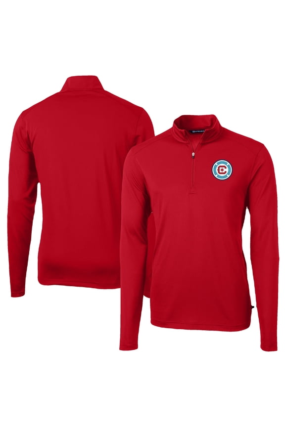 Men's-Cutter & Buck Red Chicago Fire Virtue Eco Pique Recycled Quarter-Zip Pullover Top