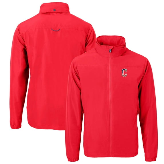 Men's Cutter & Buck Red Cleveland Guardians Americana Logo Charter Eco Knit Recycled Full-Zip Jacket