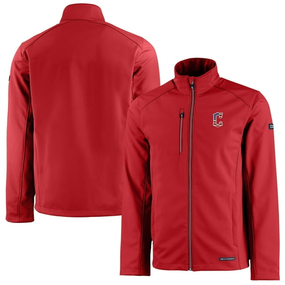 Men's Cutter & Buck Red Cleveland Guardians Americana Logo Evoke Eco Softshell Recycled Full-Zip Jacket