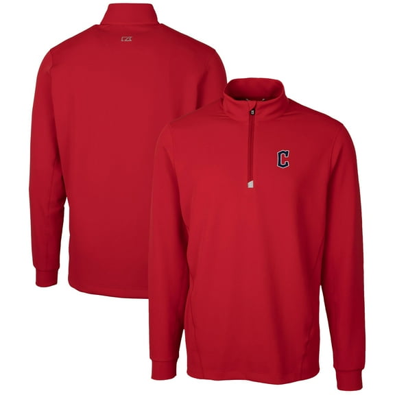 Men's Cutter & Buck  Red Cleveland Guardians Traverse Stretch Quarter-Zip Pullover Top