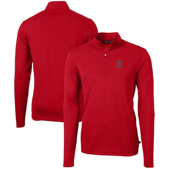 Men's Cutter & Buck  Red Cleveland Guardians Virtue Eco Pique Recycled Quarter-Zip Pullover Top