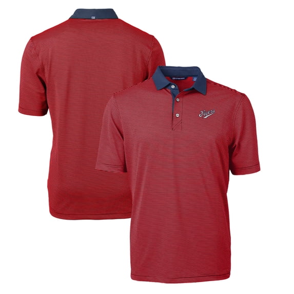 Men's Cutter & Buck Red Dayton Flyers Big & Tall Virtue Eco Pique Micro Stripe Recycled DryTec Polo