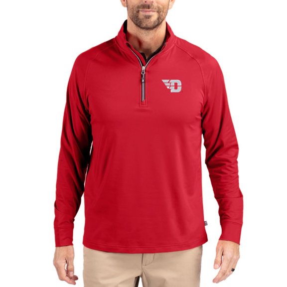 Men's Cutter & Buck Red Dayton Flyers Soft Knit Stretch Raglan Quarter-Zip Pullover