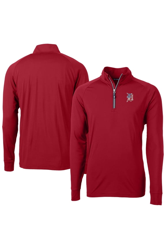 Men's Cutter & Buck Red Detroit Tigers Patriotic Logo Adapt Eco Knit Stretch Recycled Quarter-Zip Pullover Top