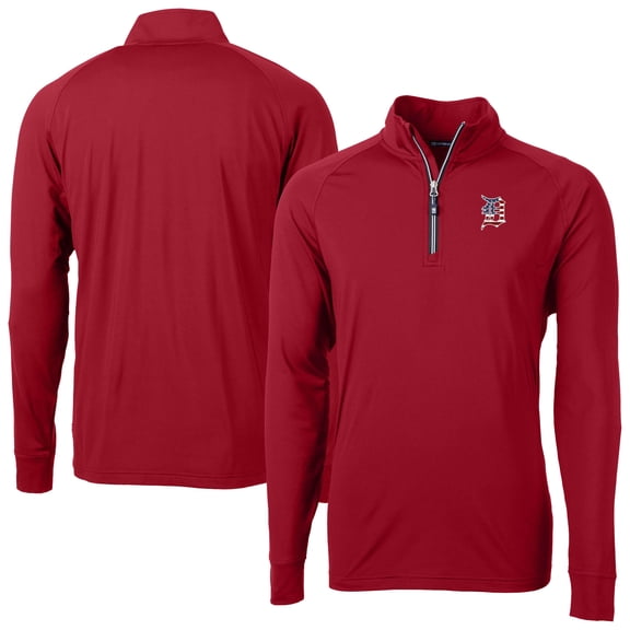 Men's Cutter & Buck Red Detroit Tigers Patriotic Logo Adapt Eco Knit Stretch Recycled Quarter-Zip Pullover Top