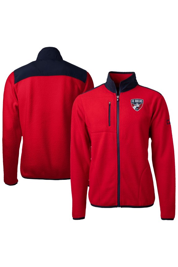 Men's-Cutter & Buck Red FC Dallas Cascade Eco Fleece Full Zip Jacket