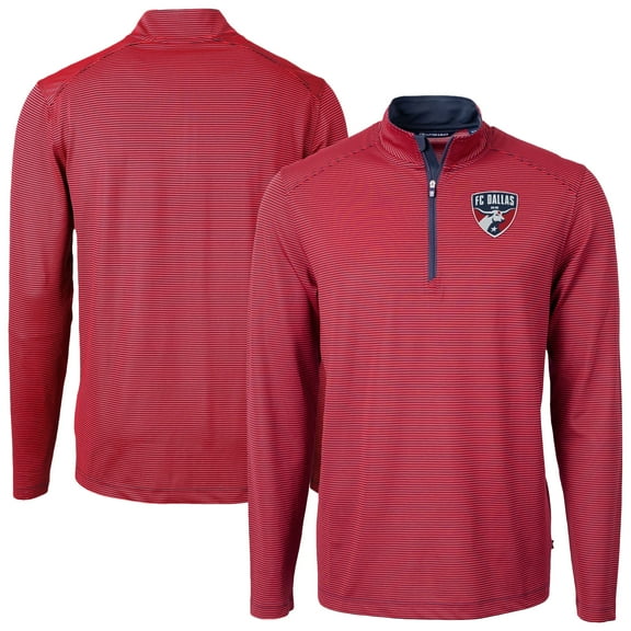 Men's Cutter & Buck Red FC Dallas DryTec Virtue Eco Pique Micro Stripe Recycled Quarter-Zip Pullover Top