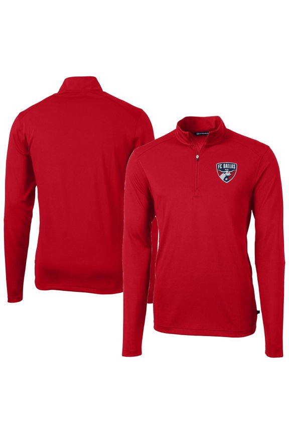 Men's Cutter & Buck Red FC Dallas DryTec Virtue Eco Pique Recycled Quarter-Zip Pullover