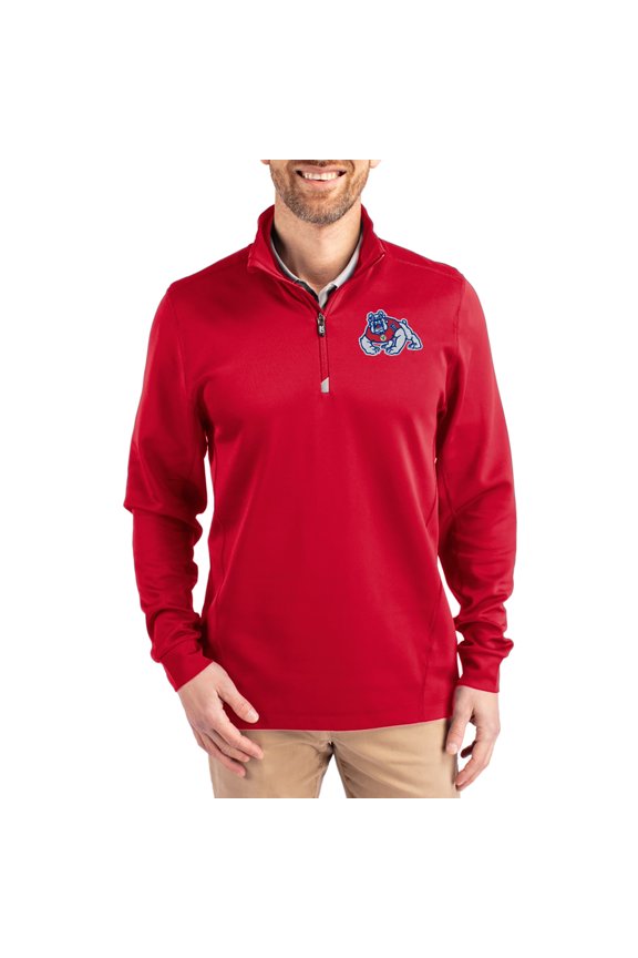 Men's-Cutter & Buck Red Fresno State Bulldogs DryTec Traverse Stretch Eco Tri-Blend Quarter-Zip Pullover