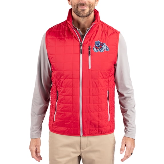Men's-Cutter & Buck Red Fresno State Bulldogs Rainier Eco Insulated PrimaLoft Full-Zip Puffer Vest