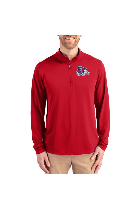 Men's-Cutter & Buck  Red Fresno State Bulldogs Virtue DryTec Quarter-Zip Pullover