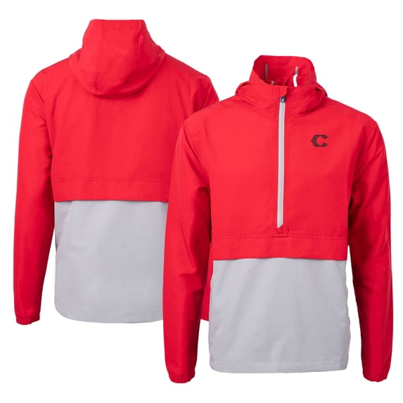 Men's Cutter & Buck Red/Gray Cincinnati Reds City Connect Charter Eco Recycled Half-Zip Anorak Jacket