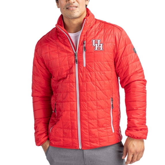 Men's-Cutter & Buck Red Houston Cougars Rainier Eco Insulated PrimaLoft Full-Zip Puffer Jacket