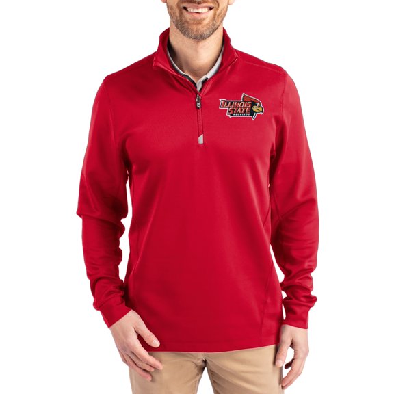 Men's-Cutter & Buck Red Illinois State Redbirds DryTec Traverse Stretch Eco Tri-Blend Quarter-Zip Pullover