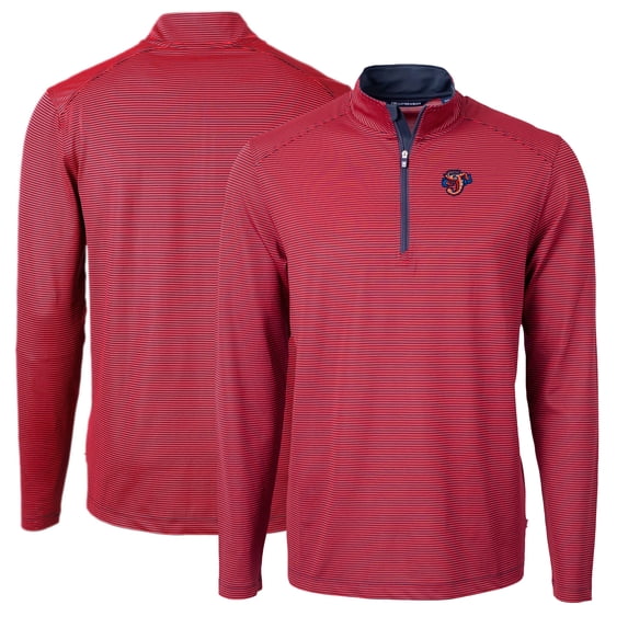 Men's Cutter & Buck Red Jacksonville Jumbo Shrimp Big & Tall Virtue Eco Pique Micro Stripe Recycled Quarter-Zip Pullover