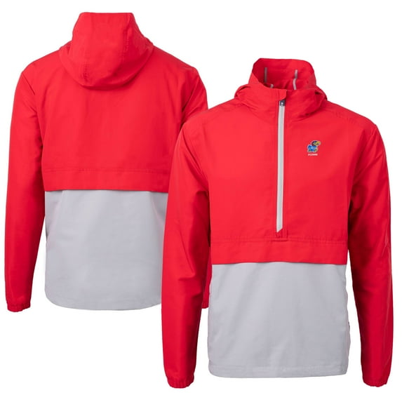 Men's Cutter & Buck Red Kansas Jayhawks Alumni Logo Charter Eco Knit Recycled Anorak Half-Zip Jacket