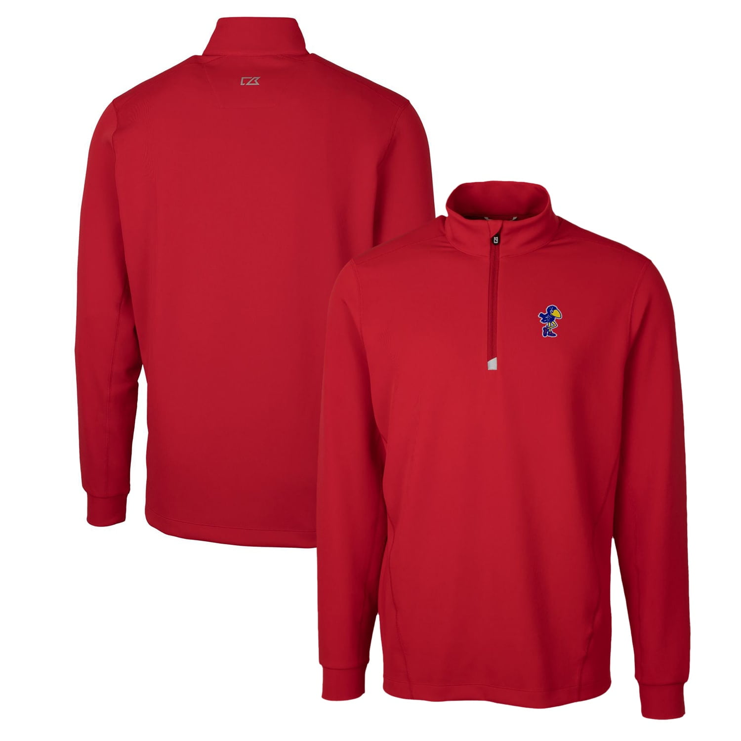 Men's Cutter & Buck Red Kansas Jayhawks Traverse Stretch Quarter Zip