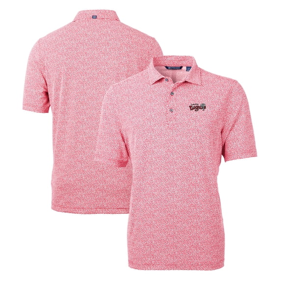 Men's Cutter & Buck Red Lansing Lugnuts Virtue Eco Pique Botanical Print Recycled Polo