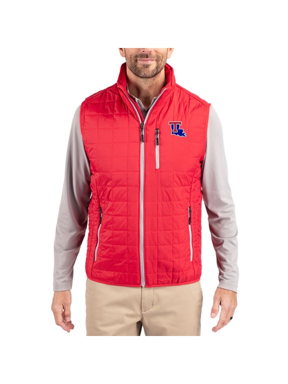 Men's-Cutter & Buck Red Louisiana Tech Bulldogs Rainier Eco Insulated PrimaLoft Full-Zip Puffer Vest