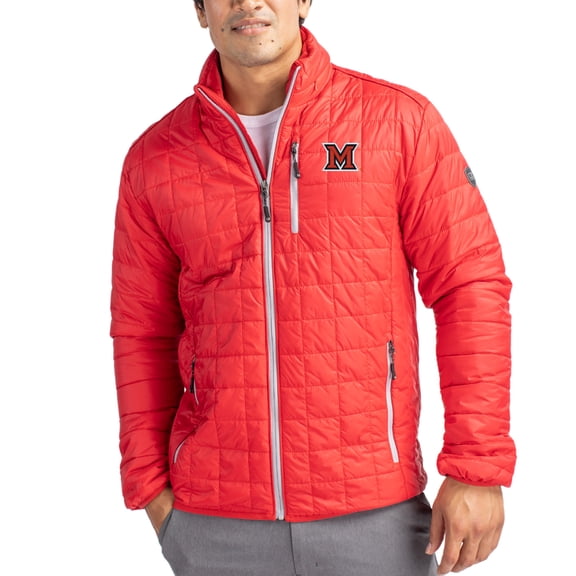 Men's-Cutter & Buck Red Miami University RedHawks Rainier Eco Insulated PrimaLoft Full-Zip Puffer Jacket