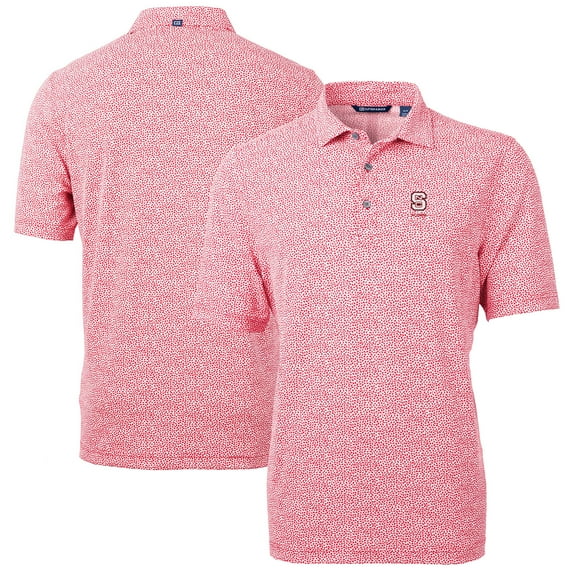 Men's Cutter & Buck Red NC State Wolfpack Alumni Logo DryTec Virtue Eco Pique Botanical Print Recycled Polo