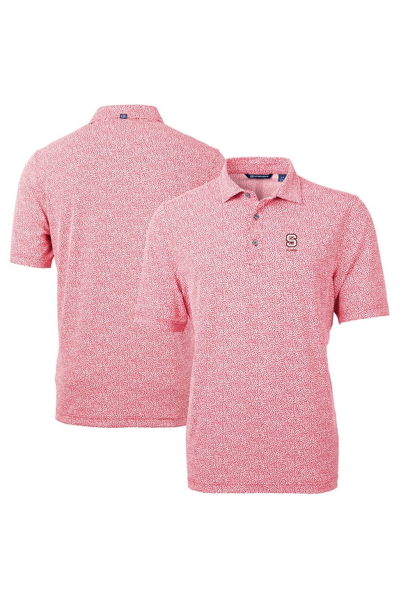 Men's Cutter & Buck Red NC State Wolfpack Alumni Logo DryTec Virtue Eco Pique Botanical Print Recycled Polo