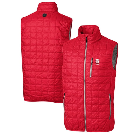 Men's Cutter & Buck Red NC State Wolfpack Rainier PrimaLoft Eco Insulated Full-Zip Puffer Vest