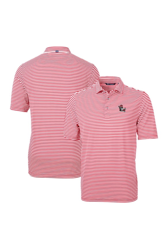 Men's Cutter & Buck Red NC State Wolfpack Throwback Logo Virtue Eco Pique Stripe Recycled Polo